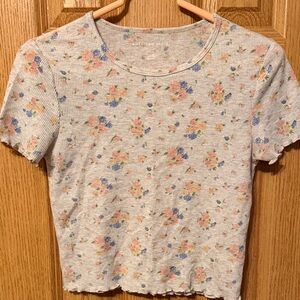 American Eagle Outfitters Floral Short Sleeve Tee - Cream
